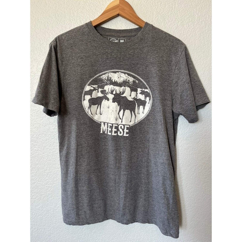 Crazy Dog T-Shirts Mens Gray Meese Moose Graphic Tee Shirt Size M